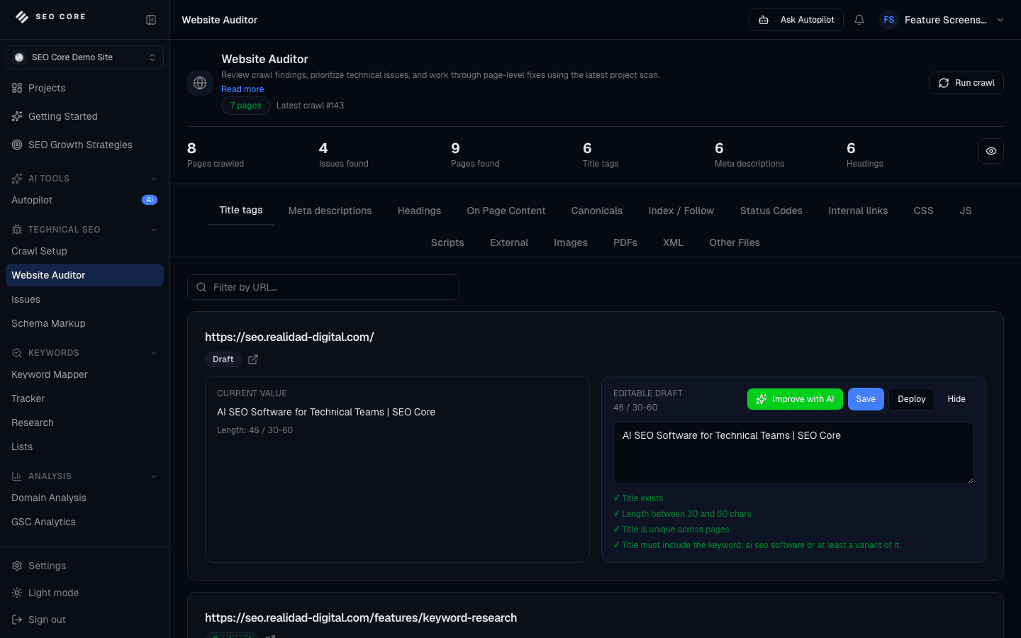 Website Auditor interface