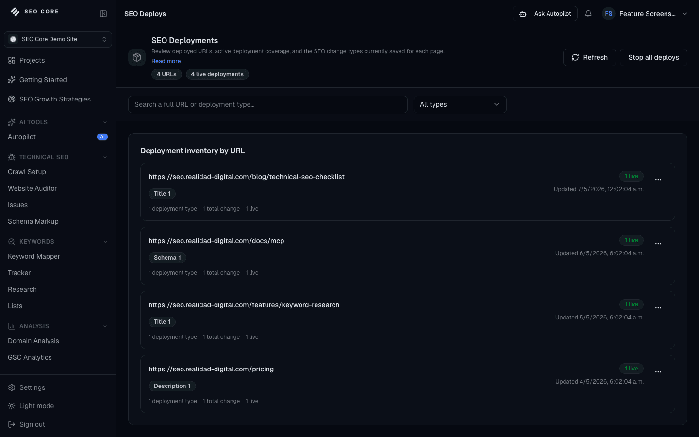Deployments interface